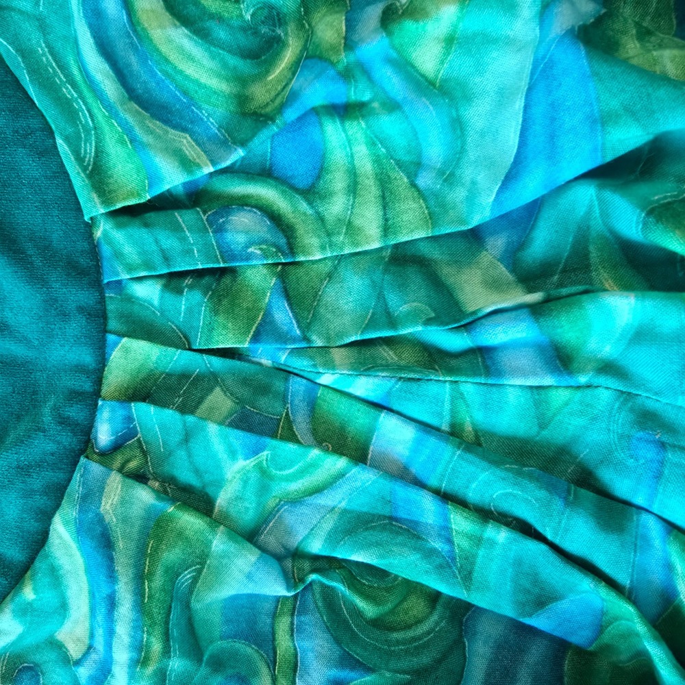 Vintage Bette Inc Honolulu Hawaii Cotton Maxi Dress Teal Green Wave Print 8 - Picture 8 of 13
